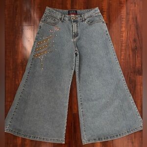 Vintage Cropped Embellished Flare Jeans